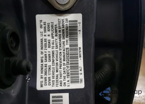 2016 Honda Civic Ex z USA, uszkodzony, nr VIN 19XFC1F3XGE030228